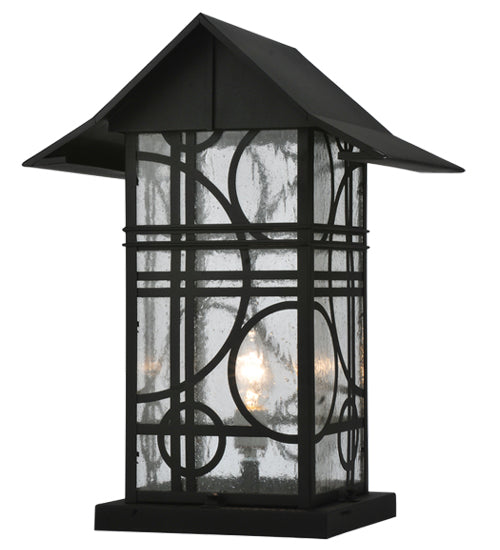 Meyda Lighting Revival 16" Black Deco Outdoor Pier Mount Light With Clear Seeded Shade Glass