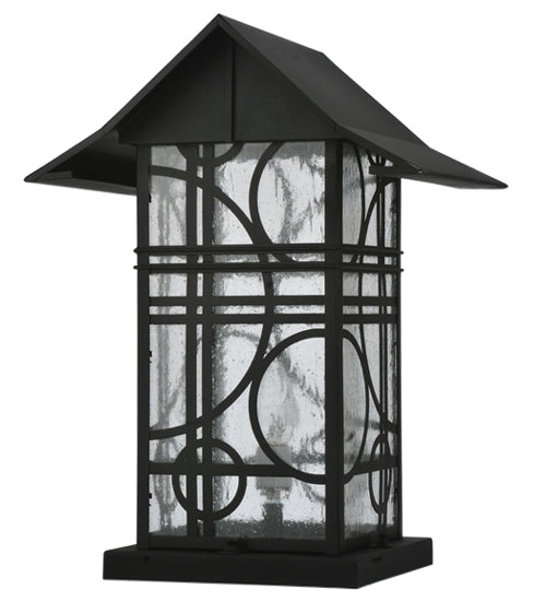Meyda Lighting Revival 16" Black Deco Outdoor Pier Mount Light With Clear Seeded Shade Glass