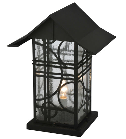 Meyda Lighting Revival 16" Black Deco Outdoor Pier Mount Light With Clear Seeded Shade Glass