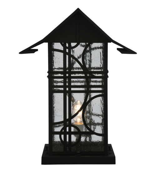 Meyda Lighting Revival 16" Black Deco Outdoor Pier Mount Light With Clear Seeded Shade Glass