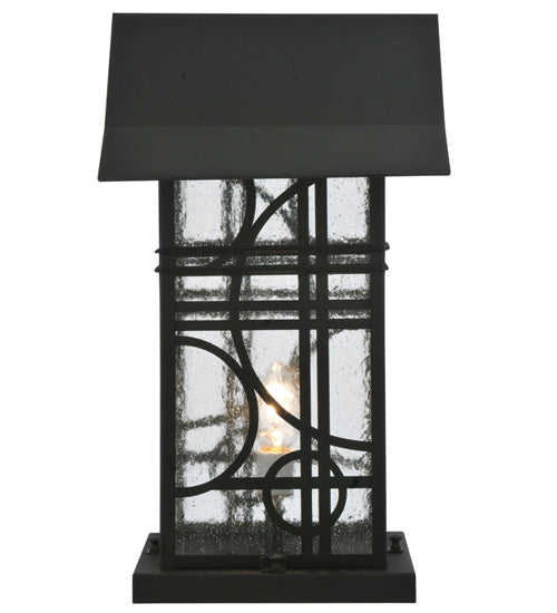 Meyda Lighting Revival 16" Black Deco Outdoor Pier Mount Light With Clear Seeded Shade Glass