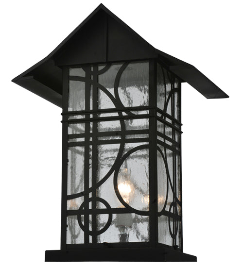 Meyda Lighting Revival 16" Black Deco Outdoor Pier Mount Light With Clear Seeded Shade Glass