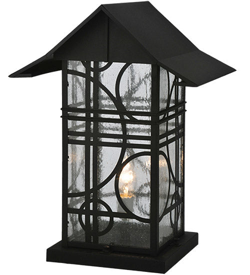 Meyda Lighting Revival 16" Black Deco Outdoor Pier Mount Light With Clear Seeded Shade Glass