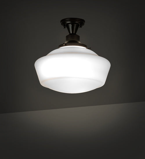 Meyda Lighting Revival 16" Black Patina Schoolhouse Flush Mount Light With White Opal Shade Glass