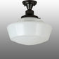 Meyda Lighting Revival 16" Black Patina Schoolhouse Flush Mount Light With White Opal Shade Glass