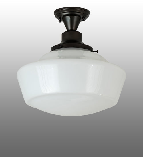 Meyda Lighting Revival 16" Black Patina Schoolhouse Flush Mount Light With White Opal Shade Glass