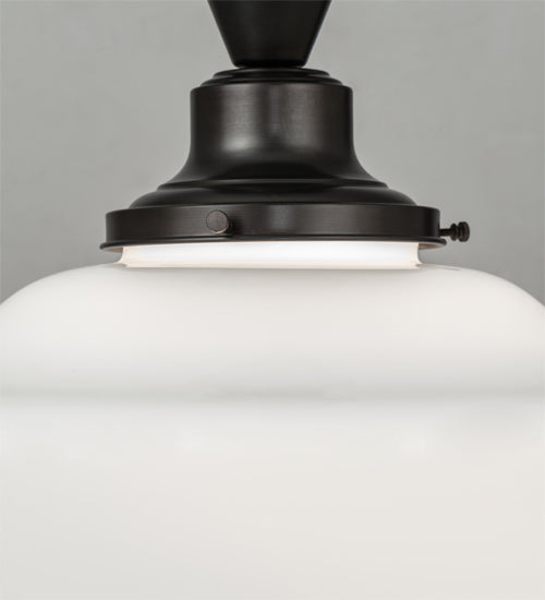 Meyda Lighting Revival 16" Black Patina Schoolhouse Flush Mount Light With White Opal Shade Glass