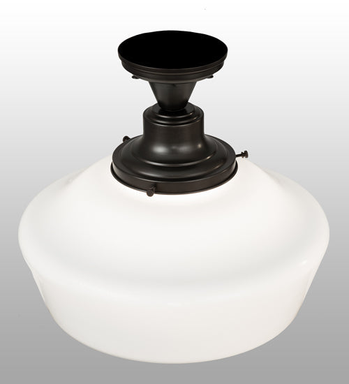 Meyda Lighting Revival 16" Black Patina Schoolhouse Flush Mount Light With White Opal Shade Glass
