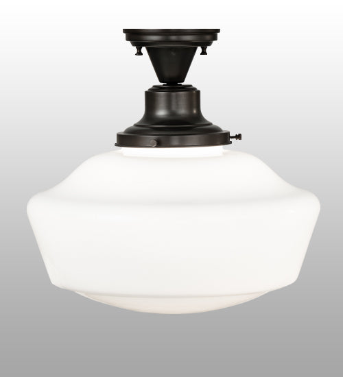 Meyda Lighting Revival 16" Black Patina Schoolhouse Flush Mount Light With White Opal Shade Glass