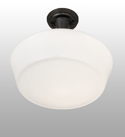 Meyda Lighting Revival 16" Black Patina Schoolhouse Flush Mount Light With White Opal Shade Glass