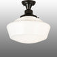 Meyda Lighting Revival 16" Black Patina Schoolhouse Flush Mount Light With White Opal Shade Glass