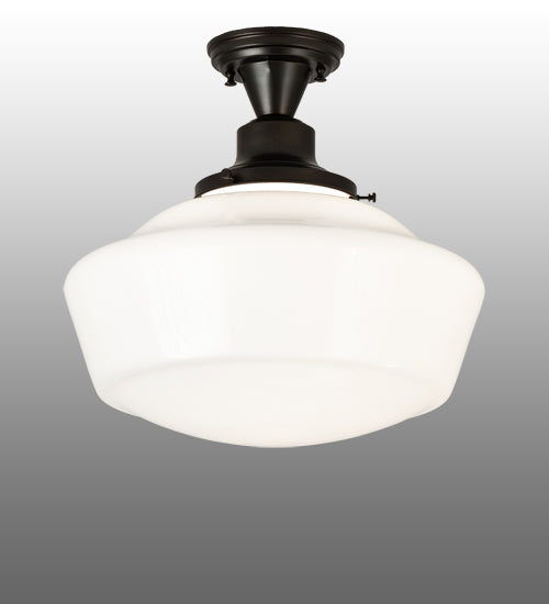Meyda Lighting Revival 16" Black Patina Schoolhouse Flush Mount Light With White Opal Shade Glass