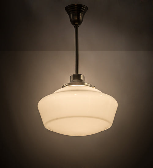 Meyda Lighting Revival 16" Brushed Nickel Schoolhouse Pendant Light With White Traditional Globe Shade Glass