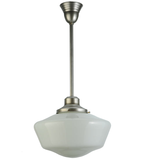 Meyda Lighting Revival 16" Brushed Nickel Schoolhouse Pendant Light With White Traditional Globe Shade Glass