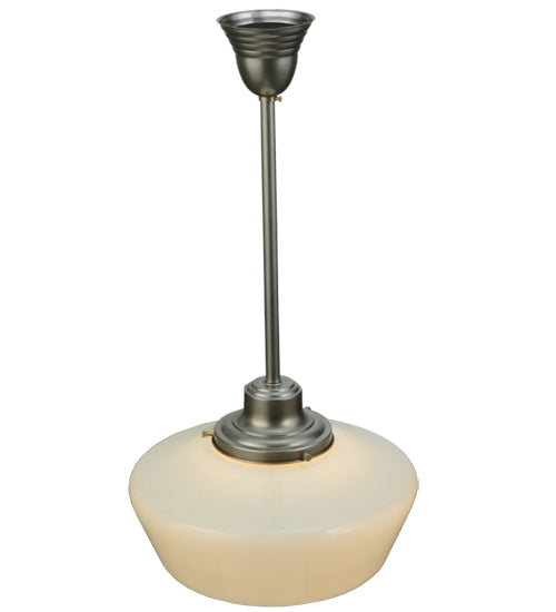 Meyda Lighting Revival 16" Brushed Nickel Schoolhouse Pendant Light With White Traditional Globe Shade Glass