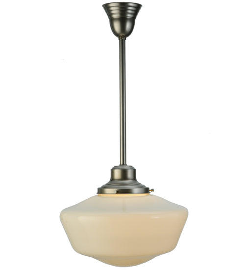 Meyda Lighting Revival 16" Brushed Nickel Schoolhouse Pendant Light With White Traditional Globe Shade Glass