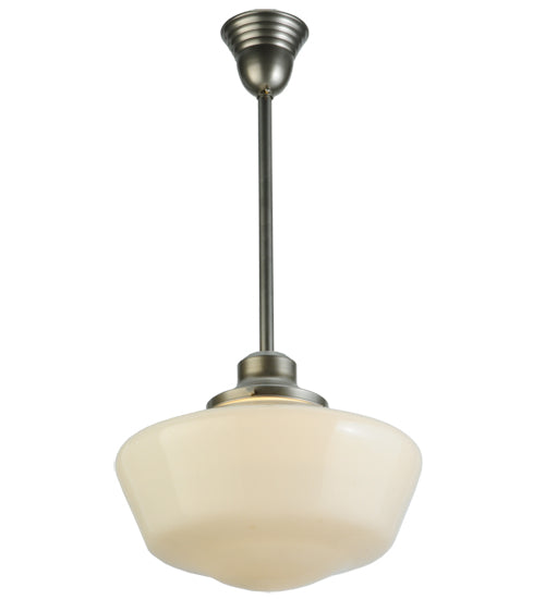 Meyda Lighting Revival 16" Brushed Nickel Schoolhouse Pendant Light With White Traditional Globe Shade Glass