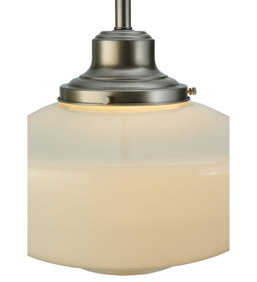 Meyda Lighting Revival 16" Brushed Nickel Schoolhouse Pendant Light With White Traditional Globe Shade Glass