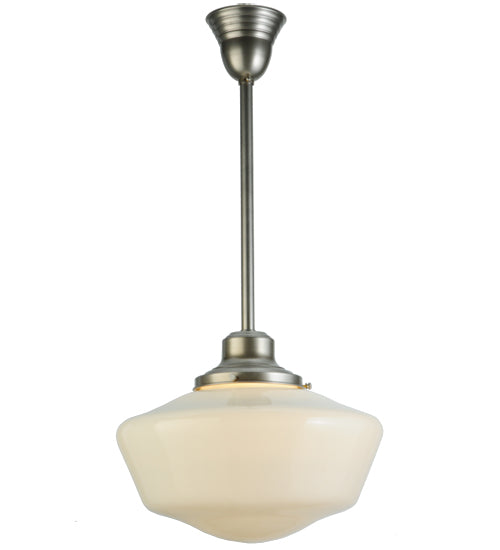 Meyda Lighting Revival 16" Brushed Nickel Schoolhouse Pendant Light With White Traditional Globe Shade Glass