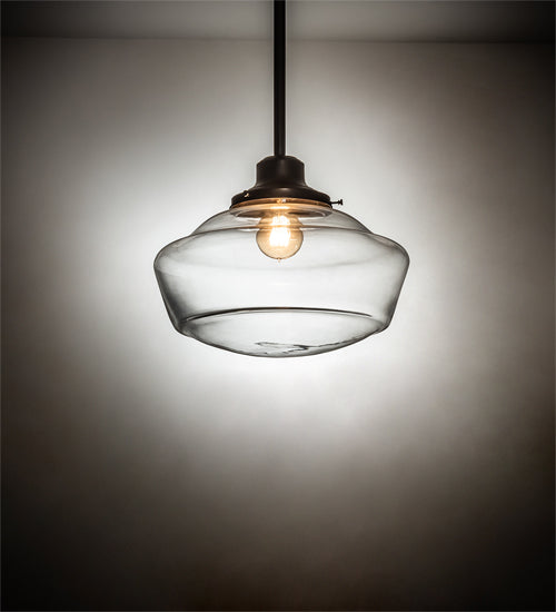 Meyda Lighting Revival 16" Craftsman Brown Schoolhouse Pendant Light With Clear Traditional Globe Shade Glass