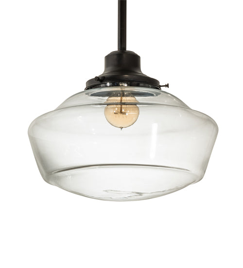 Meyda Lighting Revival 16" Craftsman Brown Schoolhouse Pendant Light With Clear Traditional Globe Shade Glass
