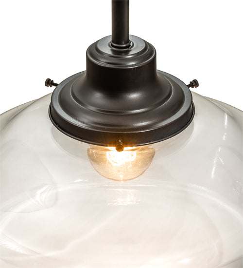Meyda Lighting Revival 16" Craftsman Brown Schoolhouse Pendant Light With Clear Traditional Globe Shade Glass