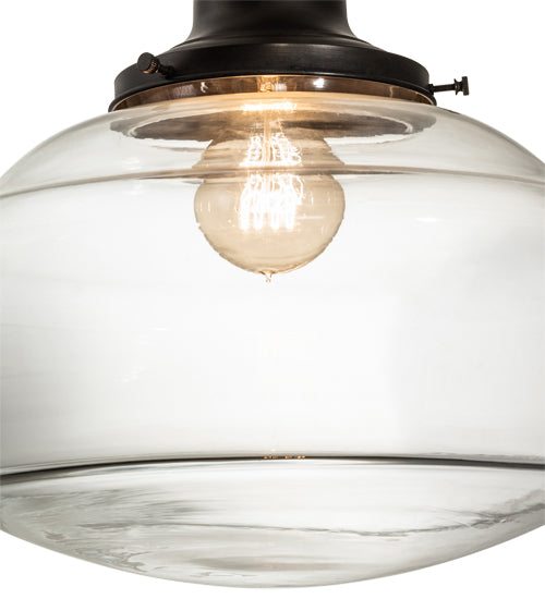 Meyda Lighting Revival 16" Craftsman Brown Schoolhouse Pendant Light With Clear Traditional Globe Shade Glass