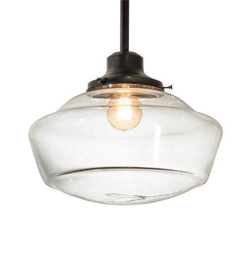 Meyda Lighting Revival 16" Craftsman Brown Schoolhouse Pendant Light With Clear Traditional Globe Shade Glass