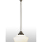 Meyda Lighting Revival 16" Craftsman Brown Schoolhouse Pendant Light With White Opal Shade Glass