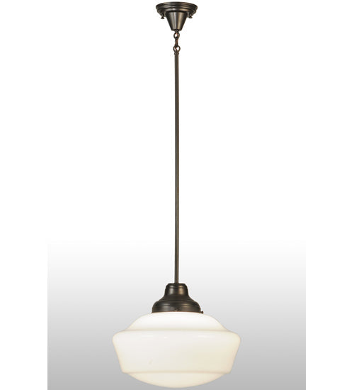Meyda Lighting Revival 16" Craftsman Brown Schoolhouse Pendant Light With White Opal Shade Glass