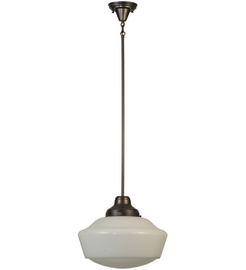 Meyda Lighting Revival 16" Craftsman Brown Schoolhouse Pendant Light With White Opal Shade Glass
