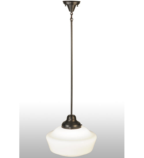 Meyda Lighting Revival 16" Craftsman Brown Schoolhouse Pendant Light With White Opal Shade Glass