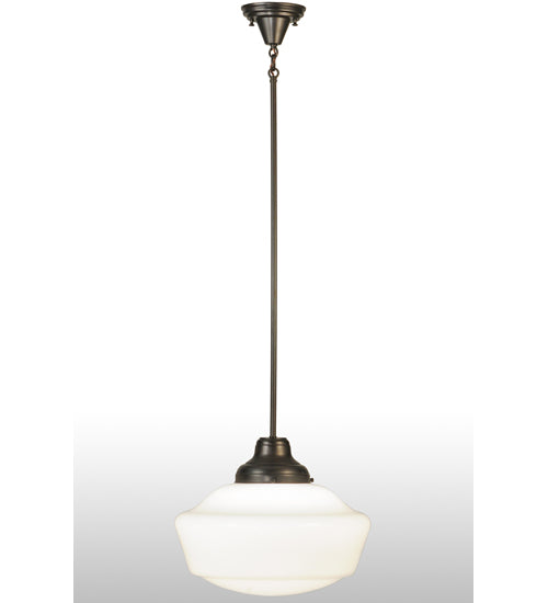 Meyda Lighting Revival 16" Craftsman Brown Schoolhouse Pendant Light With White Opal Shade Glass