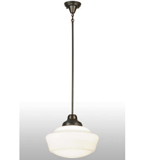 Meyda Lighting Revival 16" Craftsman Brown Schoolhouse Pendant Light With White Opal Shade Glass