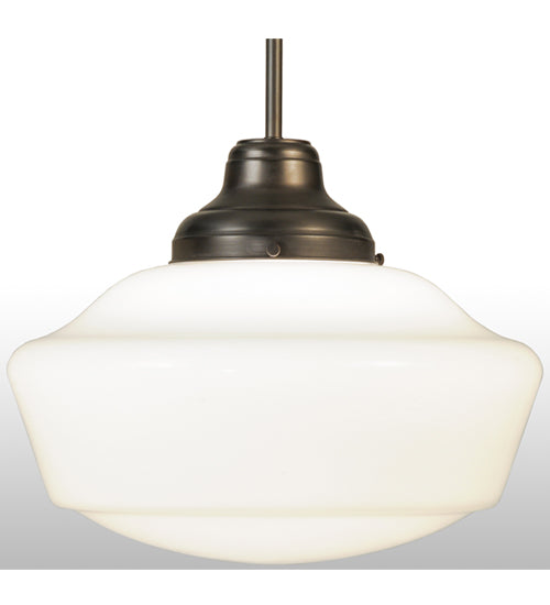 Meyda Lighting Revival 16" Craftsman Brown Schoolhouse Pendant Light With White Opal Shade Glass