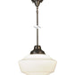 Meyda Lighting Revival 16" Craftsman Brown Schoolhouse Pendant Light With White Opal Shade Glass