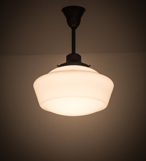 Meyda Lighting Revival 16" Craftsman Brown Schoolhouse Pendant Light With White Traditional Globe Shade Glass