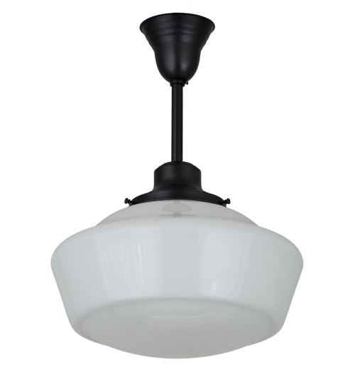 Meyda Lighting Revival 16" Craftsman Brown Schoolhouse Pendant Light With White Traditional Globe Shade Glass