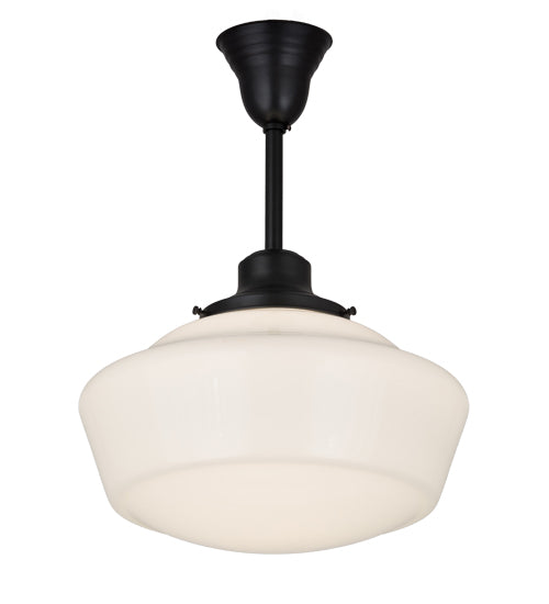 Meyda Lighting Revival 16" Craftsman Brown Schoolhouse Pendant Light With White Traditional Globe Shade Glass