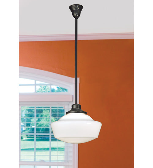 Meyda Lighting Revival 16" Craftsman Brown Schoolhouse Traditional Pendant Light With White Globe Shade Glass