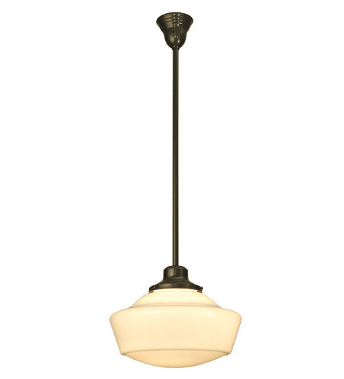 Meyda Lighting Revival 16" Craftsman Brown Schoolhouse Traditional Pendant Light With White Globe Shade Glass