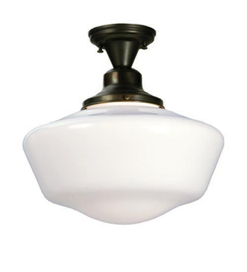 Meyda Lighting Revival 16" Craftsman Brown Semi-flush Mount Light With White Shade Glass