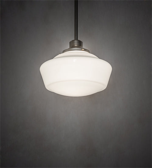 Meyda Lighting Revival 16" Nickel Schoohouse Pendant Light With White Opal Shade Glass