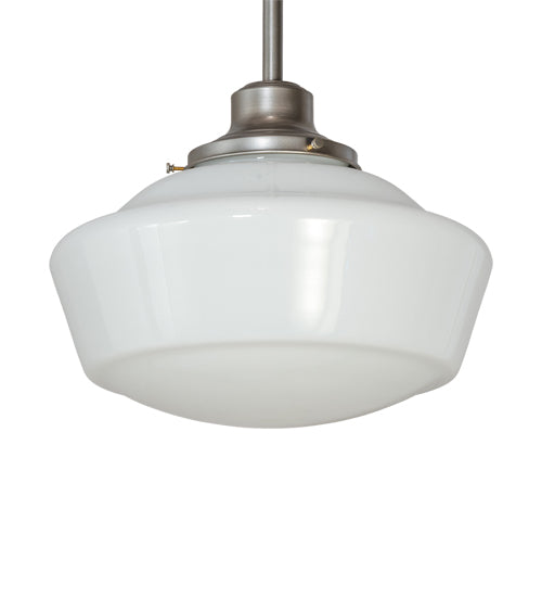 Meyda Lighting Revival 16" Nickel Schoohouse Pendant Light With White Opal Shade Glass