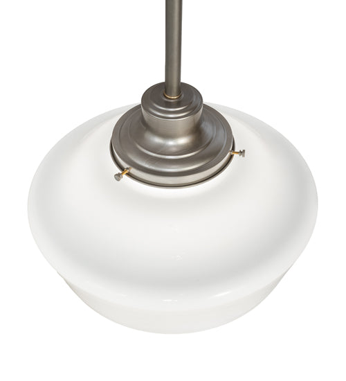Meyda Lighting Revival 16" Nickel Schoohouse Pendant Light With White Opal Shade Glass