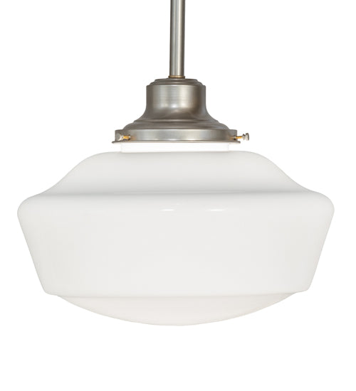 Meyda Lighting Revival 16" Nickel Schoohouse Pendant Light With White Opal Shade Glass