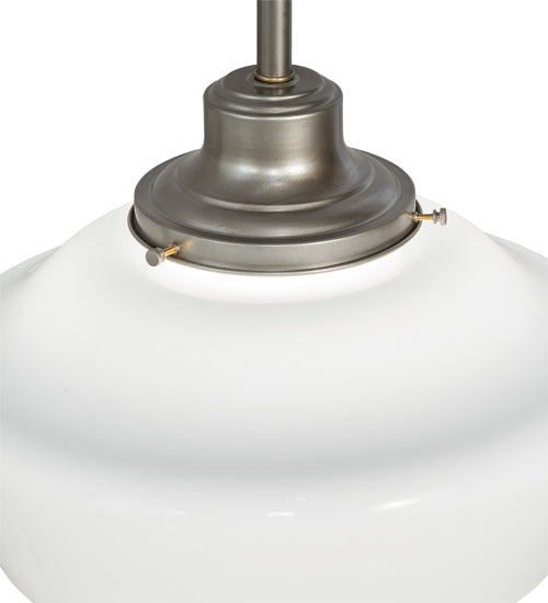 Meyda Lighting Revival 16" Nickel Schoohouse Pendant Light With White Opal Shade Glass