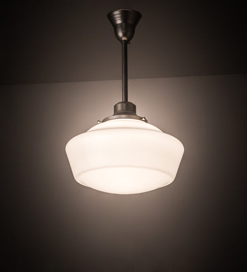Meyda Lighting Revival 16" Nickel Schoolhouse Pendant Light With White Opal Traditional Globe Shade Glass