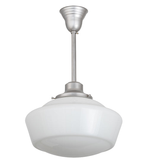 Meyda Lighting Revival 16" Nickel Schoolhouse Pendant Light With White Opal Traditional Globe Shade Glass