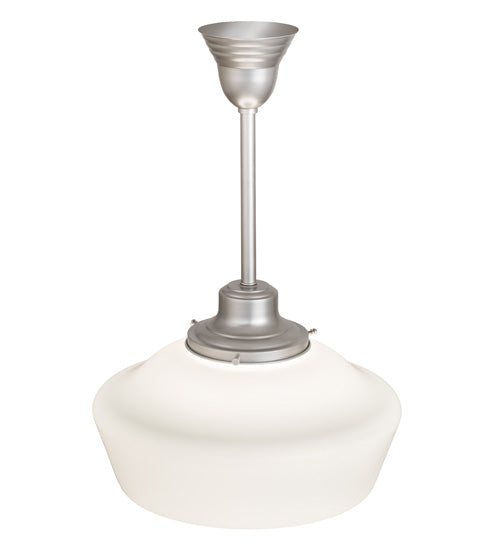 Meyda Lighting Revival 16" Nickel Schoolhouse Pendant Light With White Opal Traditional Globe Shade Glass